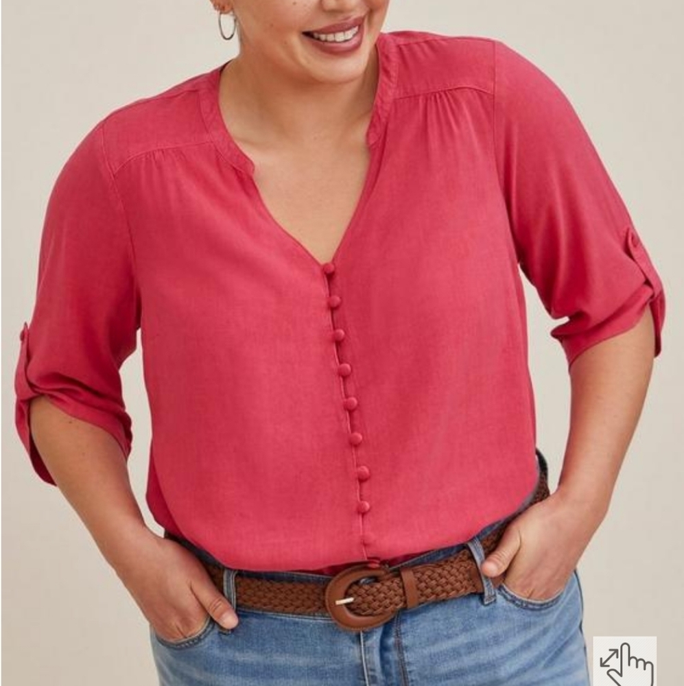 Plus Size 6X New Torrid Harper Challis Button-Front 3/4 Sleeve Blouse shirt top